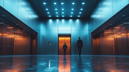 Poster - business people in the elevator in modern office building