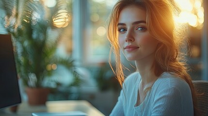 Canvas Print - businesswoman sitting at the desk indoors in office using computer