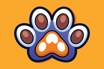 Poster - A colorful cartoon illustration of a dog paw, featuring vibrant colors against a bright orange background, perfect for customization and design.
