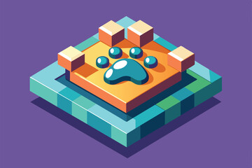 Poster - a vibrant, customizable illustration features a shiny dog paw on a colorful platform surrounded by b