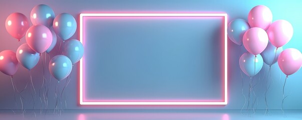 Poster - Neon Balloon Display with Tranquil Background