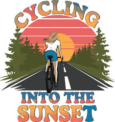 Wall Mural - Cycling into the sunset illustration .