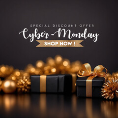 Cyber monday sale december event discount offer wish shopping concept logo social media post design