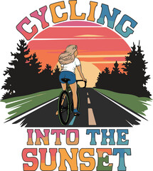 Wall Mural - Cycling into the sunset illustration .