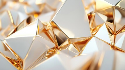 Poster - The composition features a vivid display of gold geometric shapes artistically layered against a soft backdrop, exuding elegance and depth