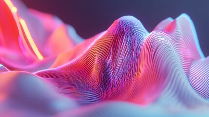 Poster - Vibrant neon light waves ripple gently across a calm, reflective surface during the early morning light