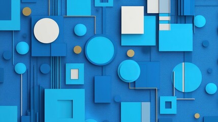 Poster - Layered blue geometric shapes create an engaging visual experience, highlighting a blend of circular and rectangular forms