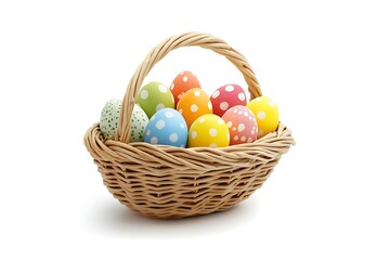 easter basket filled with colorful eggs isolated on a white background