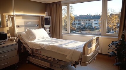 Poster - empty adjustable bed in room in private modern hospital