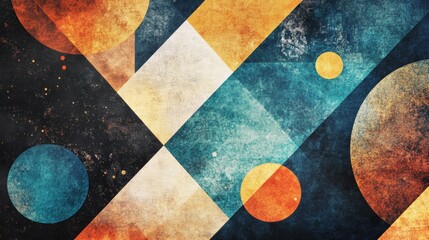 Poster - A cat silhouette is nestled against a colorful geometric backdrop that combines soft circles and bold angles, creating a tranquil atmosphere