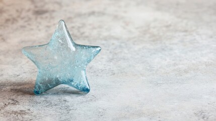 Poster - A striking blue glass star is positioned on a light background, gently lit by a soft glow that enhances its beauty
