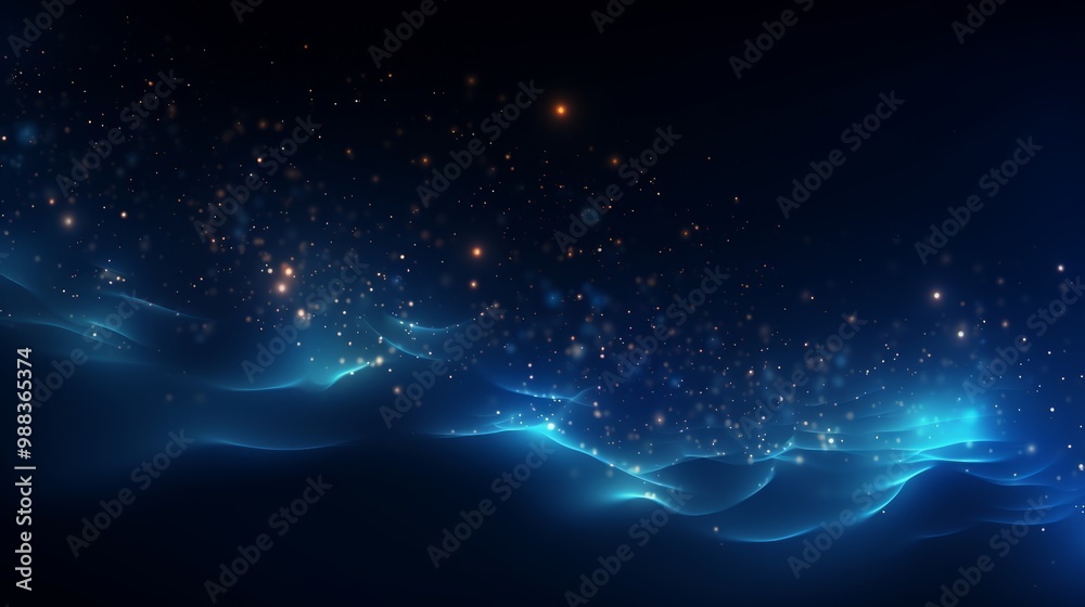 Abstract dark blue wallpaper with glowing particle effects and soft ...