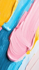 Poster - Colorful paint strokes swirl together in a lively composition, showcasing shades of pink, blue, yellow, and a burst of artistic expression