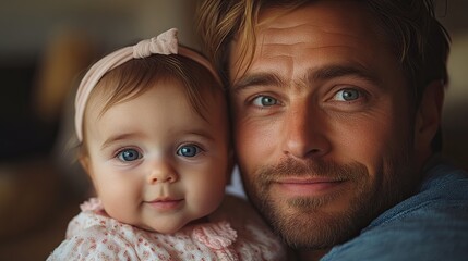 Wall Mural - father with baby girl at home