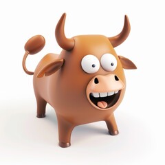 Wall Mural - Crazy bull in 3D style on a white background
