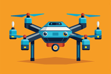 Poster - A vibrant illustration features a customizable drone with a unique design, set against a bright orange backdrop, highlighting its innovative features and functionality.