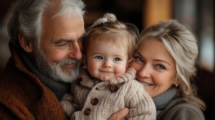 Wall Mural - grandparents holding crying baby girl calming her down soothing her strong bond between grandparents, grandchild