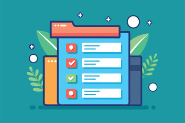 Poster - A vibrant design showcasing a customizable dropdown menu, enhanced with colorful icons and greenery, perfect for modern user interfaces.