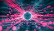 © hui - Abstract geometric network with blurred lines and a bright pink light, featuring a white ball against a soft blurred background