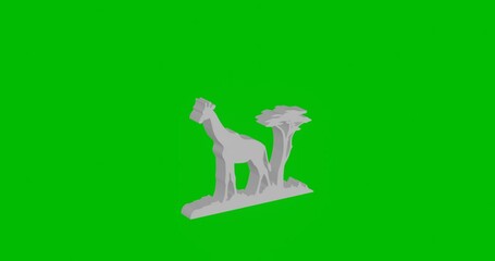 Poster - Animation of rotation of a white giraffe symbol with shadow. Simple and complex rotation. Seamless looped 4k animation on green chroma key background