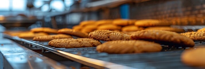 Wall Mural - Cookie Making Production Line, Food Industry, Working on Automated Bakery Production Lines