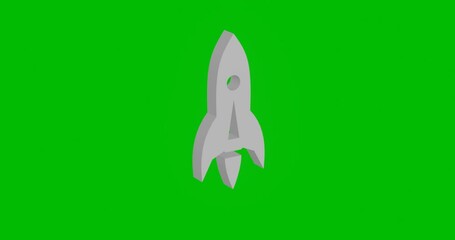 Poster - Animation of rotation of a white rocket with shadow. Simple and complex rotation. Seamless looped 4k animation on green chroma key background