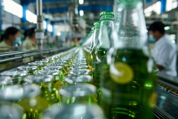 Wall Mural - China Drinks Plant, Drink Production with Working People on Blurred Background, Drinks Manufacturing