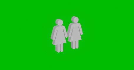 Poster - Animation of rotation of a white woman with woman symbol with shadow. Simple and complex rotation. Seamless looped 4k animation on green chroma key background