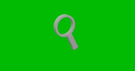 Poster - Animation of rotation of a white magnifier symbol with shadow. Simple and complex rotation. Seamless looped 4k animation on green chroma key background