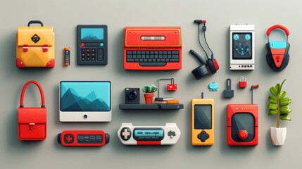 Canvas Print - Depict a series of work-related icons, such as computers, briefcases