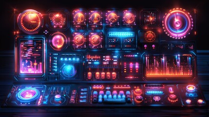 Wall Mural - Create a series of neon computer user interface symbols, including