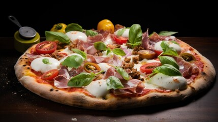 Delicious Pizza with Prosciutto, Mozzarella, and Basil