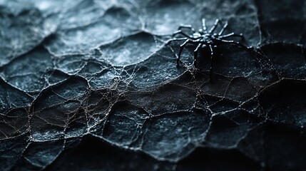 Fototapete - Creepy spider webs a dark black banner creating an eerie Halloween atmosphere