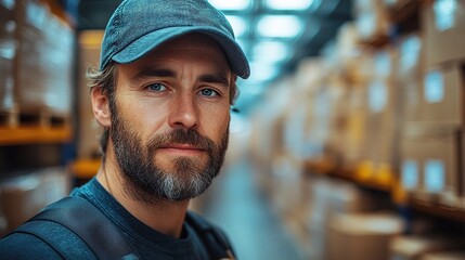 Poster - male warehouse worker with large box