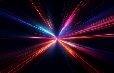 Abstract background with colorful light streaks converging in the center.