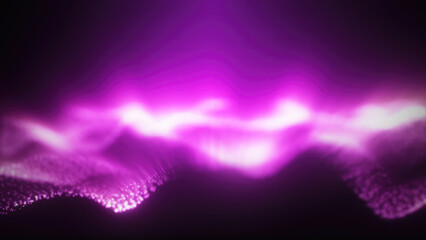 Poster - A mesmerizing display of purple glowing particle waves, representing abstract energy flows against a dark background