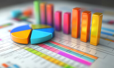 3D Estimating and Budgeting vibrant pie charts and bar charts Graphs for Tracking Expenses and Budgeting 