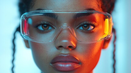 Aufkleber - metaverse digital cyber world technology young woman with smart glasses futuristic lifestyle
