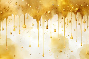 Poster - Abstract watercolor with golden paint drips on white