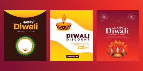 Happy Diwali oil lamp and light decoration social media sale and wishing or greeting post or web banner design vector file