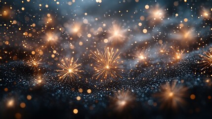 Poster - Elegant New Year card a charcoal black background featuring understated silver and gold starbursts subtly shining for a refined festive look