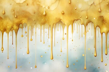 Wall Mural - golden drips on pale blue background abstract design