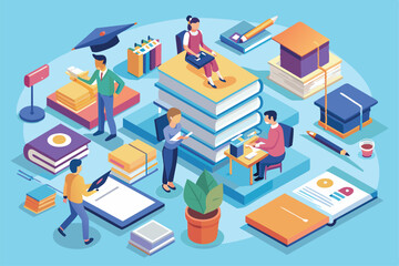 Poster - Students are shown studying with books and stationery, highlighting diverse exam preparation activities in a vibrant, engaging educational setting.