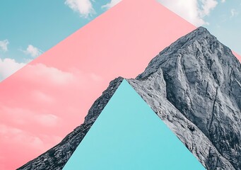 Canvas Print - Abstract Mountain Landscape with Pink and Blue Colors