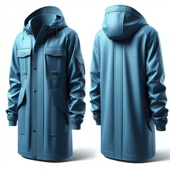 Wall Mural - blue raincoat, front and back view, isolated image, realistic style