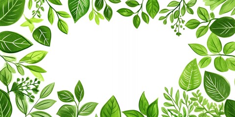 Canvas Print - Green leaves border a white background.