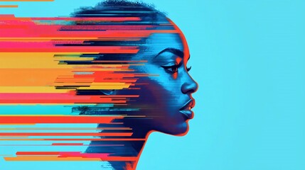 Poster - A vibrant portrait illustrating the fusion of technology and art, showcasing dynamic colors in a stunning profile view.