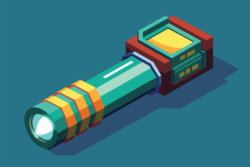 Poster - A customizable isometric illustration of a colorful flashlight, showcasing modern design features and unique attributes in bright tones.