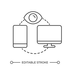 Poster - Digital surveillance linear icon. Tracking data. Synchronization. Remote access. Privacy problem concept. Thin line illustration. Contour symbol. Vector outline drawing. Editable stroke