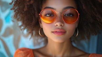 Poster - portrait of young happy multiracial teenage girl with sunglasses, afro hairstyle standing outdoor